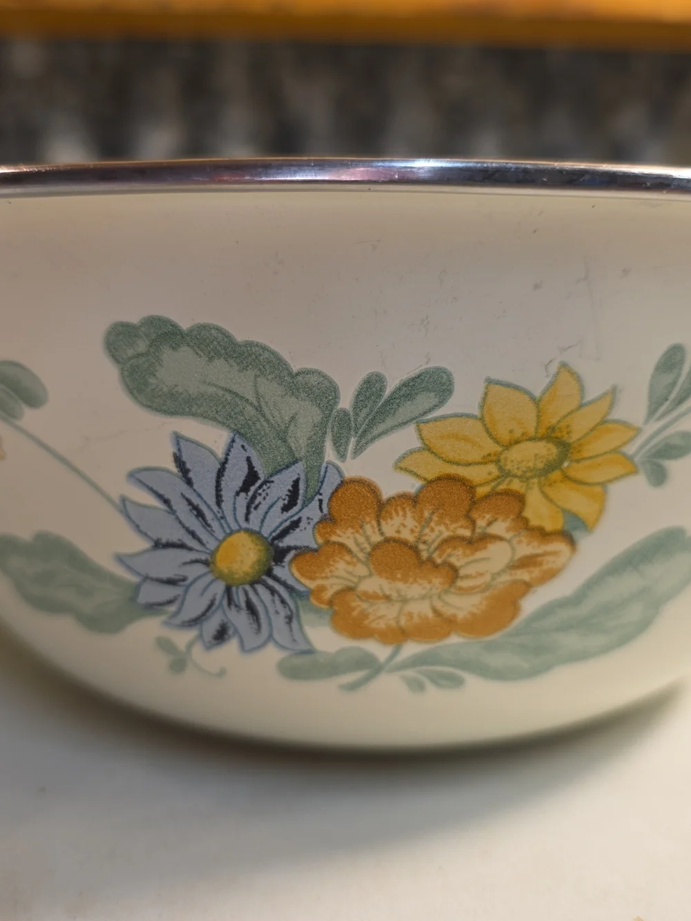 Cream Ceramic Serving Bowls with Yellow & Blue Floral Pattern